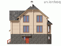 N-261-2D проект двухэтажного деревянного дома из бруса с цоколем и гаражом размером 11 на 11 - вид сзади