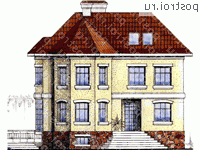 N-348-1K проект двухэтажного дома из кирпича с цоколем размером 14 на 13  - вид спереди