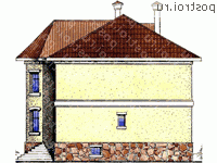 N-348-1K проект двухэтажного дома из кирпича с цоколем размером 14 на 13  - вид справа