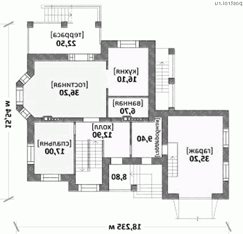 N-353-1K проект двухэтажного коттеджа из кирпича с цоколем и гаражом размером 16 на 18 - 1-й этаж N-353-1K проект двухэтажного коттеджа из кирпича с цоколем и гаражом размером 16 на 18 - 1-й этаж