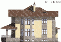 N-353-1K проект двухэтажного коттеджа из кирпича с цоколем и гаражом размером 16 на 18 - вид справа N-353-1K проект двухэтажного коттеджа из кирпича с цоколем и гаражом размером 16 на 18 - вид справа