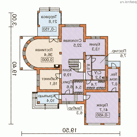 N-377-1K проект двухэтажного коттеджа из кирпича с гаражом размером 19 на 20  - 1-й этаж