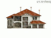 N-377-1K проект двухэтажного коттеджа из кирпича с гаражом размером 19 на 20  - вид спереди