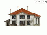 N-377-1K проект двухэтажного коттеджа из кирпича с гаражом размером 19 на 20  - вид сзади