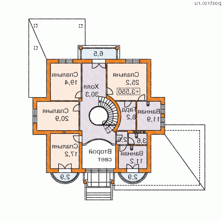 N-409-1K проект двухэтажного дома из кирпича с гаражом размером 20 на 21  - 2-й этаж