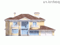 N-409-1K проект двухэтажного дома из кирпича с гаражом размером 20 на 21  - вид спереди