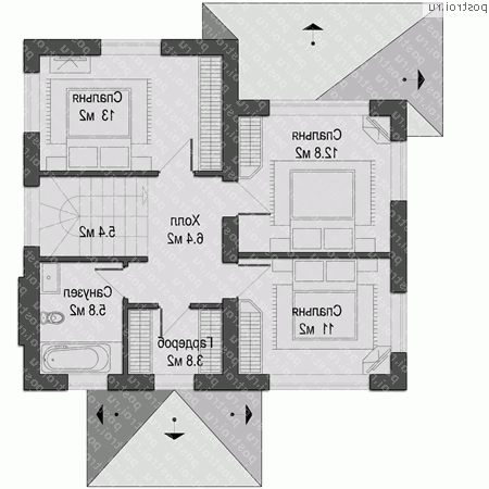 O-131-1K проект двухэтажного дома из кирпича размером 9 на 9 - 2-й этаж O-131-1K проект двухэтажного дома из кирпича размером 9 на 9 - 2-й этаж