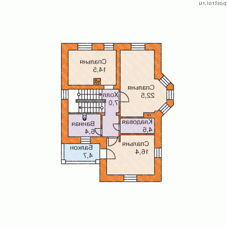 O-177-1K проект двухэтажного дома из кирпича с мансардой размером 13 на 11  - 2-й этаж