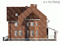 O-177-1K проект двухэтажного дома из кирпича с мансардой размером 13 на 11  - вид слева