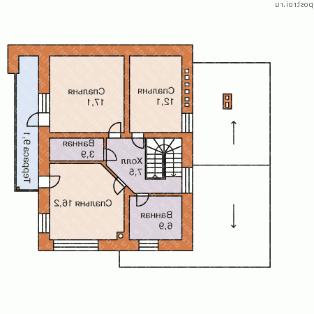O-186-1K проект одноэтажного дома из кирпича с мансардой размером 10 на 13  - 2-й этаж