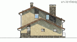 O-186-1K проект одноэтажного дома из кирпича с мансардой размером 10 на 13  - вид слева