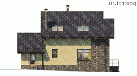 O-186-1K проект одноэтажного дома из кирпича с мансардой размером 10 на 13  - вид сзади