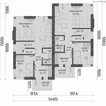 O-202-1K проект двухэтажного дома из кирпича размером 13 на 12 - 1-й этаж O-202-1K проект двухэтажного дома из кирпича размером 13 на 12 - 1-й этаж