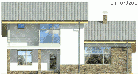 O-204-1P проект одноэтажного дома из пенобетона с мансардой размером 14 на 16  - вид спереди