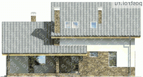 O-204-1P проект одноэтажного дома из пенобетона с мансардой размером 14 на 16  - вид сзади