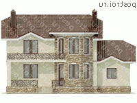 O-241-1K проект двухэтажного дома из кирпича с гаражом размером 15 на 15  - вид сзади