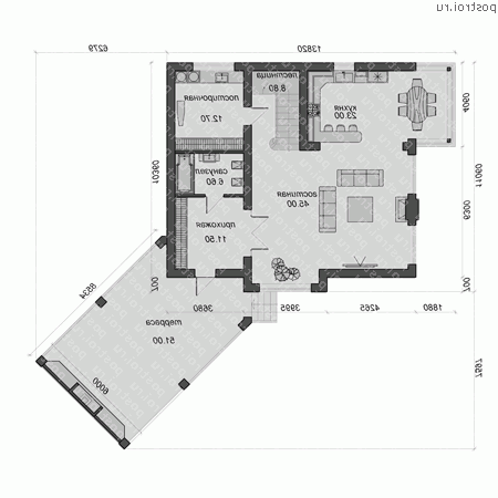 O-262-1K проект двухэтажного дома из кирпича с мансардой размером 20 на 19 - 1-й этаж O-262-1K проект двухэтажного дома из кирпича с мансардой размером 20 на 19 - 1-й этаж