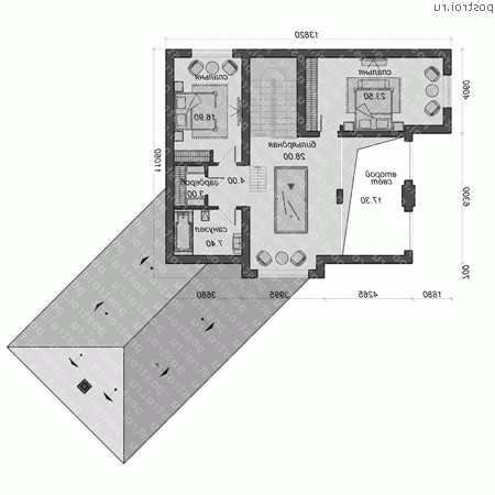 O-262-1K проект двухэтажного дома из кирпича с мансардой размером 20 на 19 - 2-й этаж O-262-1K проект двухэтажного дома из кирпича с мансардой размером 20 на 19 - 2-й этаж