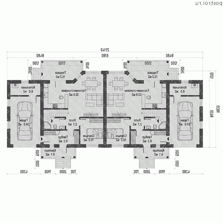 O-340-1K проект двухэтажного дома из кирпича с гаражом размером 25 на 10  - 1-й этаж