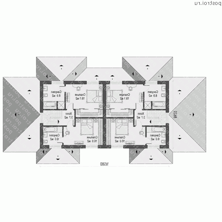 O-340-1K проект двухэтажного дома из кирпича с гаражом размером 25 на 10  - 2-й этаж