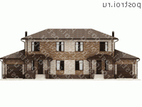 O-340-1K проект двухэтажного дома из кирпича с гаражом размером 25 на 10  - вид спереди