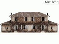 O-340-1K проект двухэтажного дома из кирпича с гаражом размером 25 на 10  - вид сзади