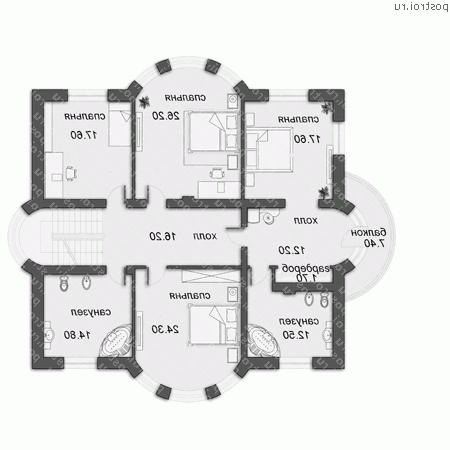 O-471-1K проект двухэтажного дома из кирпича с цоколем размером 19 на 17  - 2-й этаж
