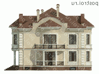 O-471-1K проект двухэтажного дома из кирпича с цоколем размером 19 на 17  - вид слева