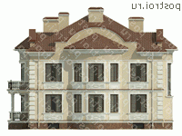 O-471-1K проект двухэтажного дома из кирпича с цоколем размером 19 на 17  - вид сзади