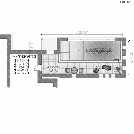 P-044-1K проект одноэтажного бассейна из кирпича размером 4 на 11  - 1-й этаж
