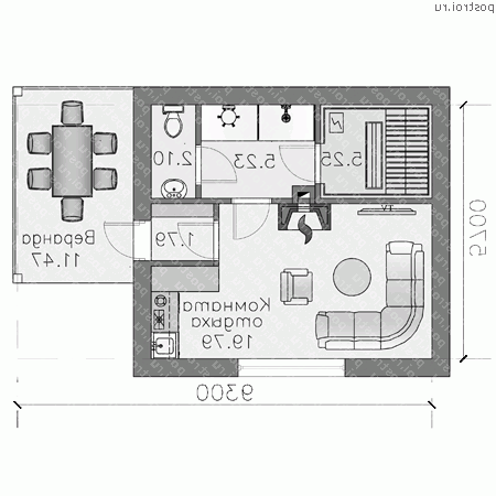 P-056-1P проект одноэтажной бани из пеноблока размером 6 на 9  - 1-й этаж