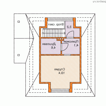 P-087-1P проект одноэтажной бани из пеноблока с мансардой размером 7 на 9  - 2-й этаж