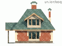 P-087-1P проект одноэтажной бани из пеноблока с мансардой размером 7 на 9  - вид спереди