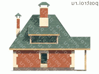 P-087-1P проект одноэтажной бани из пеноблока с мансардой размером 7 на 9  - вид сзади