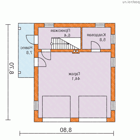 P-088-1P проект одноэтажного гаража из пеноблока с мансардой размером 9 на 9 - 1-й этаж