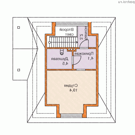 P-088-1P проект одноэтажного гаража из пеноблока с мансардой размером 9 на 9 - 2-й этаж