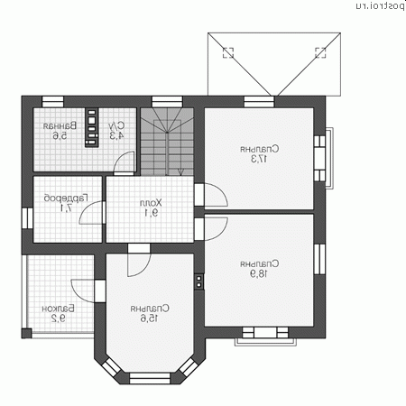 P-161-1P проект двухэтажного дома из пеноблоков размером 11 на 11 - 2-й этаж