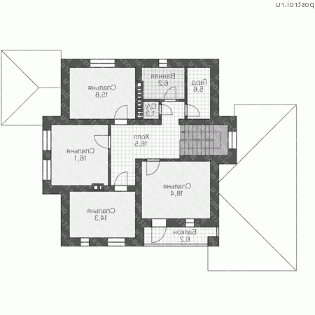 P-220-1K проект двухэтажного коттеджа из кирпича с гаражом размером 16 на 13  - 2-й этаж