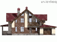 P-220-1K проект двухэтажного коттеджа из кирпича с гаражом размером 16 на 13  - вид спереди