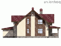 P-220-1K проект двухэтажного коттеджа из кирпича с гаражом размером 16 на 13  - вид сзади