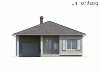 Q-115-1P проект одноэтажного коттеджа из пенобетона с гаражом размером 12 на 16 - вид спереди Q-115-1P проект одноэтажного коттеджа из пенобетона с гаражом размером 12 на 16 - вид спереди