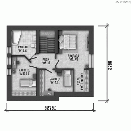 Q-143-1P проект одноэтажного дома из газобетона с мансардой и гаражом размером 13 на 10 - мансарда