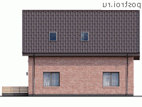 Q-143-1P проект одноэтажного дома из газобетона с мансардой и гаражом размером 13 на 10 - вид сзади