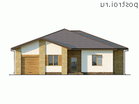 Q-185-2P проект одноэтажного дома из пеноблоков с гаражом размером 15 на 18 - вид спереди