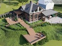 Q-187-1P проект двухэтажного дома из пеноблоков с цоколем и мансардой и гаражом размером 22 на 12 