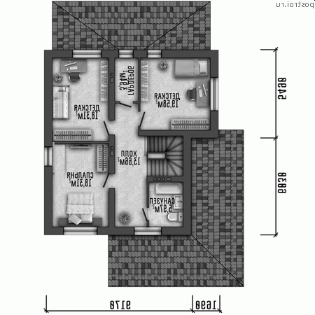 Q-188-1P проект двухэтажного дома из пеноблоков размером 11 на 17 - 2-й этаж