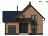 Q-197-1P проект двухэтажного коттеджа из пенобетона с гаражом размером 12 на 14 - вид спереди
