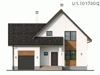 Q-198-1P проект двухэтажного коттеджа из пенобетона с гаражом размером 12 на 14  - вид спереди