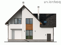 Q-198-1P проект двухэтажного коттеджа из пенобетона с гаражом размером 12 на 14  - вид сзади