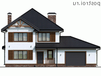 Q-214-1P проект двухэтажного дома из газобетона с гаражом размером 16 на 12 - вид спереди Q-214-1P проект двухэтажного дома из газобетона с гаражом размером 16 на 12 - вид спереди